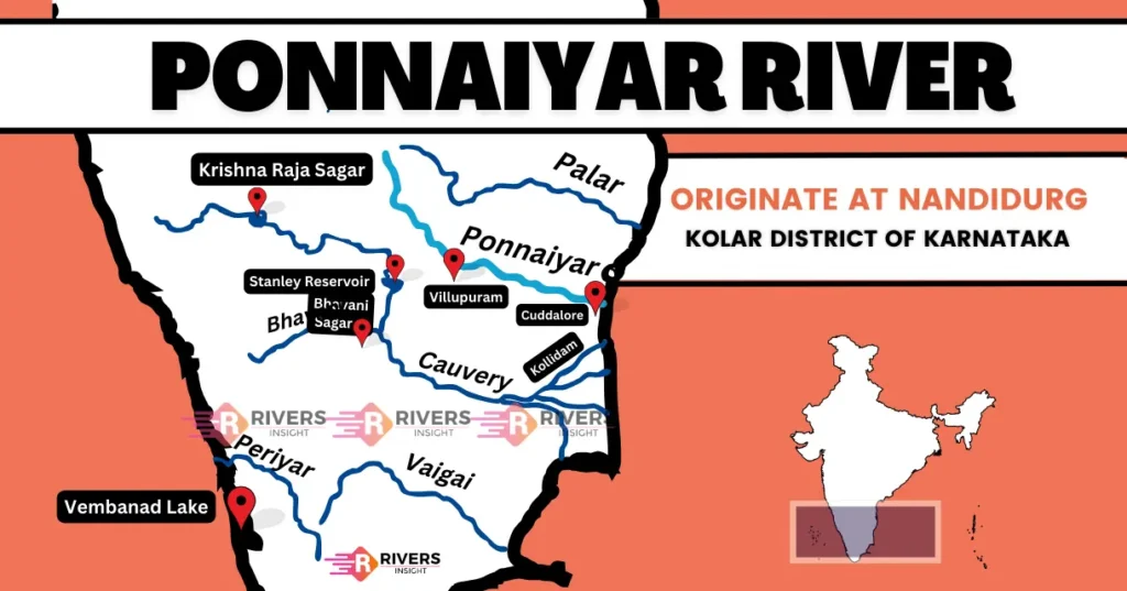 Ponnaiyar river with Map Origin an tributaries