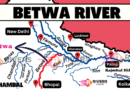 Map showing the origin, route, and end point of Betwa River in India