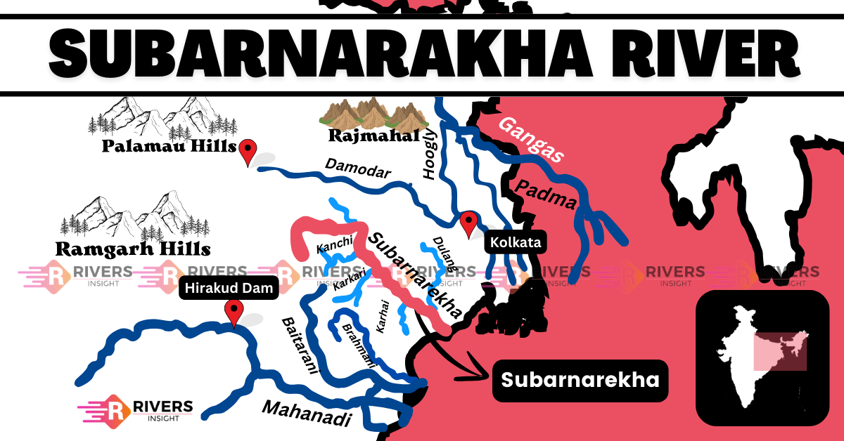 Subarnarekha River Map on India with Tributaries