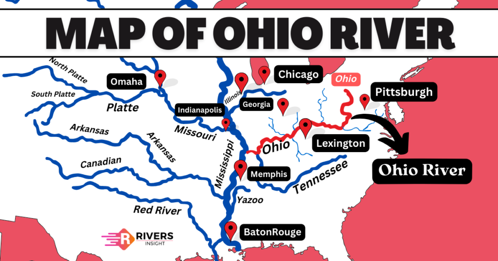 Ohio River on Map of USA