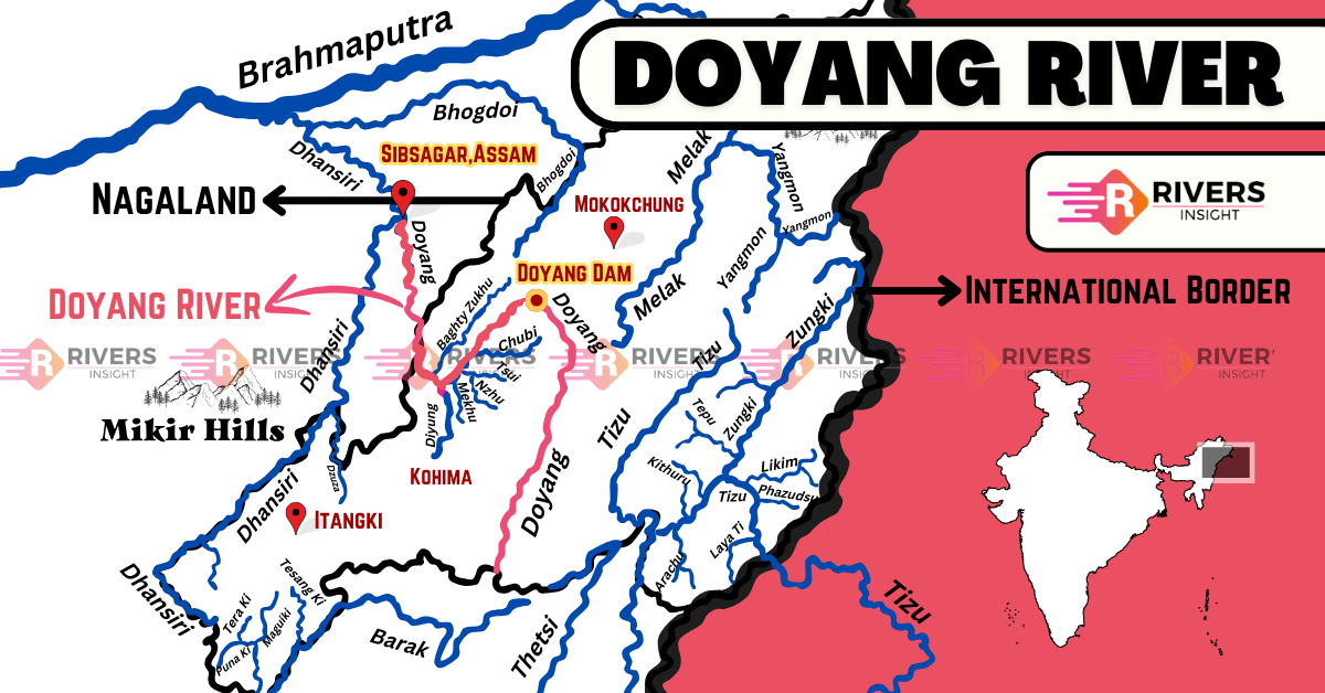 Map of Doyang River in Nagaland with Dam and Tributaries