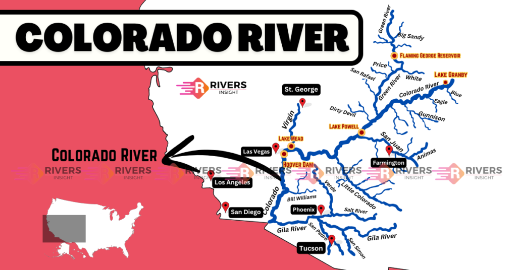 Path of Colorado River on the Map of USA