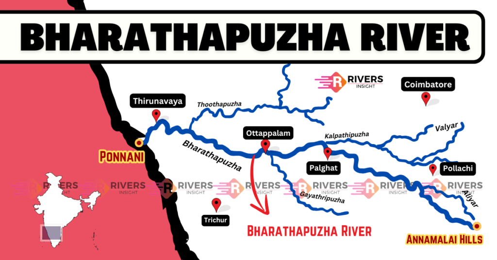 Map of Bharathapuzha River - Origin, Tributaries, Kerala
