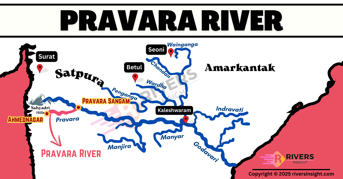 Map of Pravara River with Origin,Tributaries, and Dams