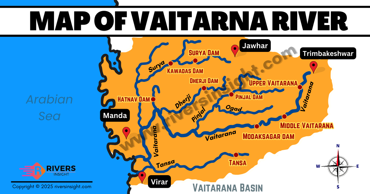 Map of Vaitarna River with Dams in Maharashtra