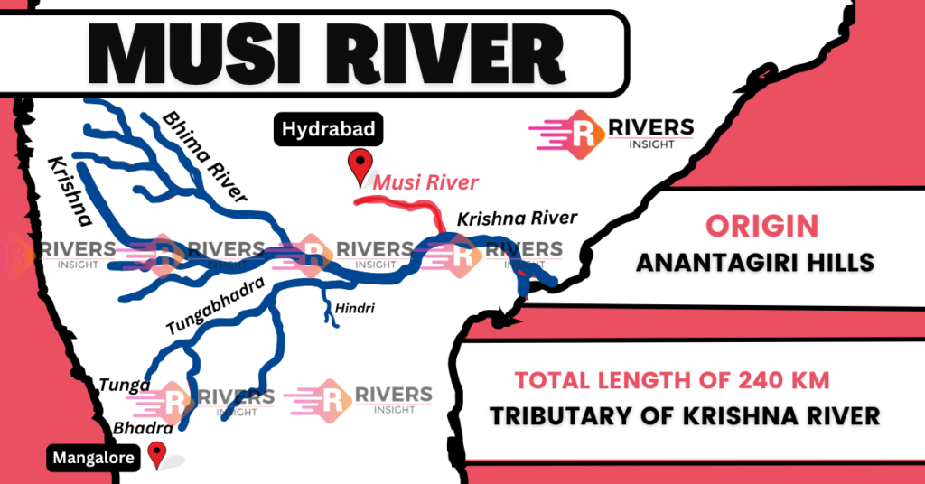 Musi River Map of Hydrabad