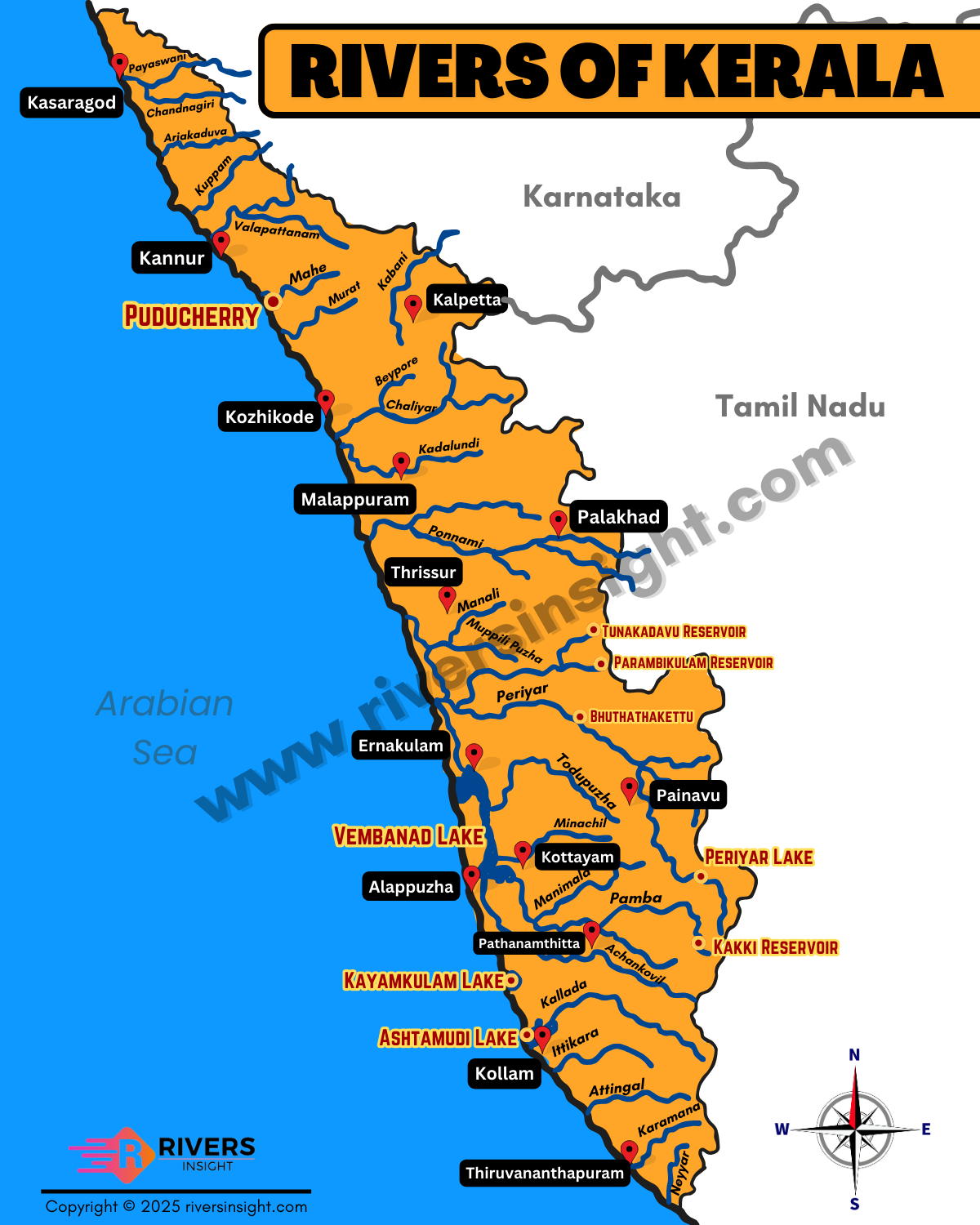 Rivers in Kerala - Map