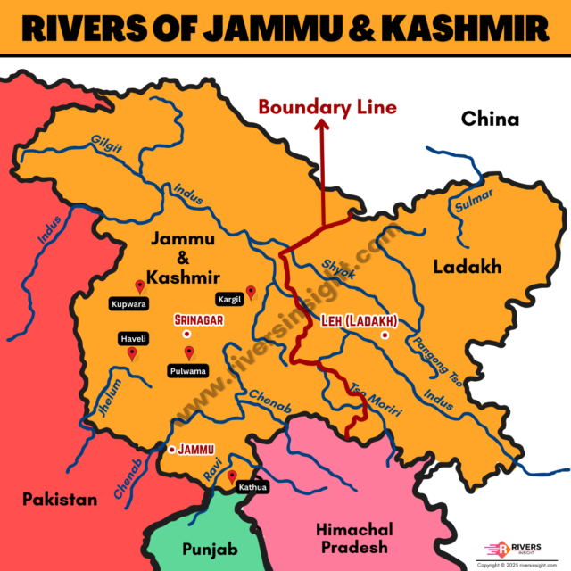 Rivers of Jammu & Kashmir and Ladakh Map with Names
