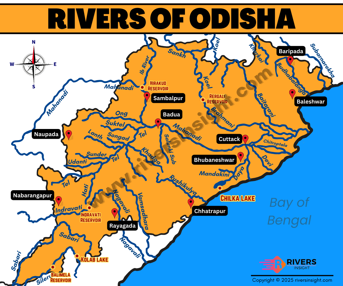 Rivers of Odisha Map with Names