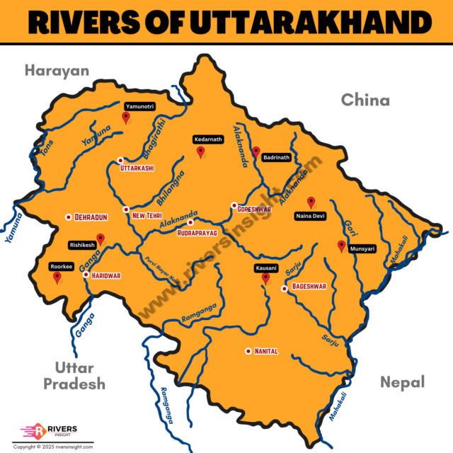 Rivers of Uttarakhand Map with Names