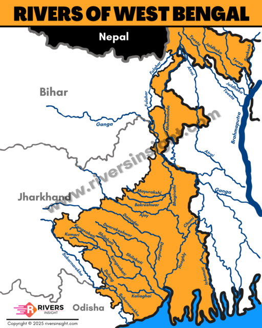 Rivers of West Bengal Map with Names