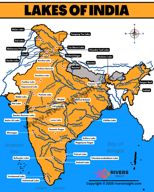 Map of Lakes in India - Largest Artificial, Salt and Freshwater with Types