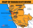 Map of Sharavati River in Karnataka - Jog Falls, Bridge