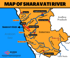 Map of Sharavati River in Karnataka - Jog Falls, Bridge