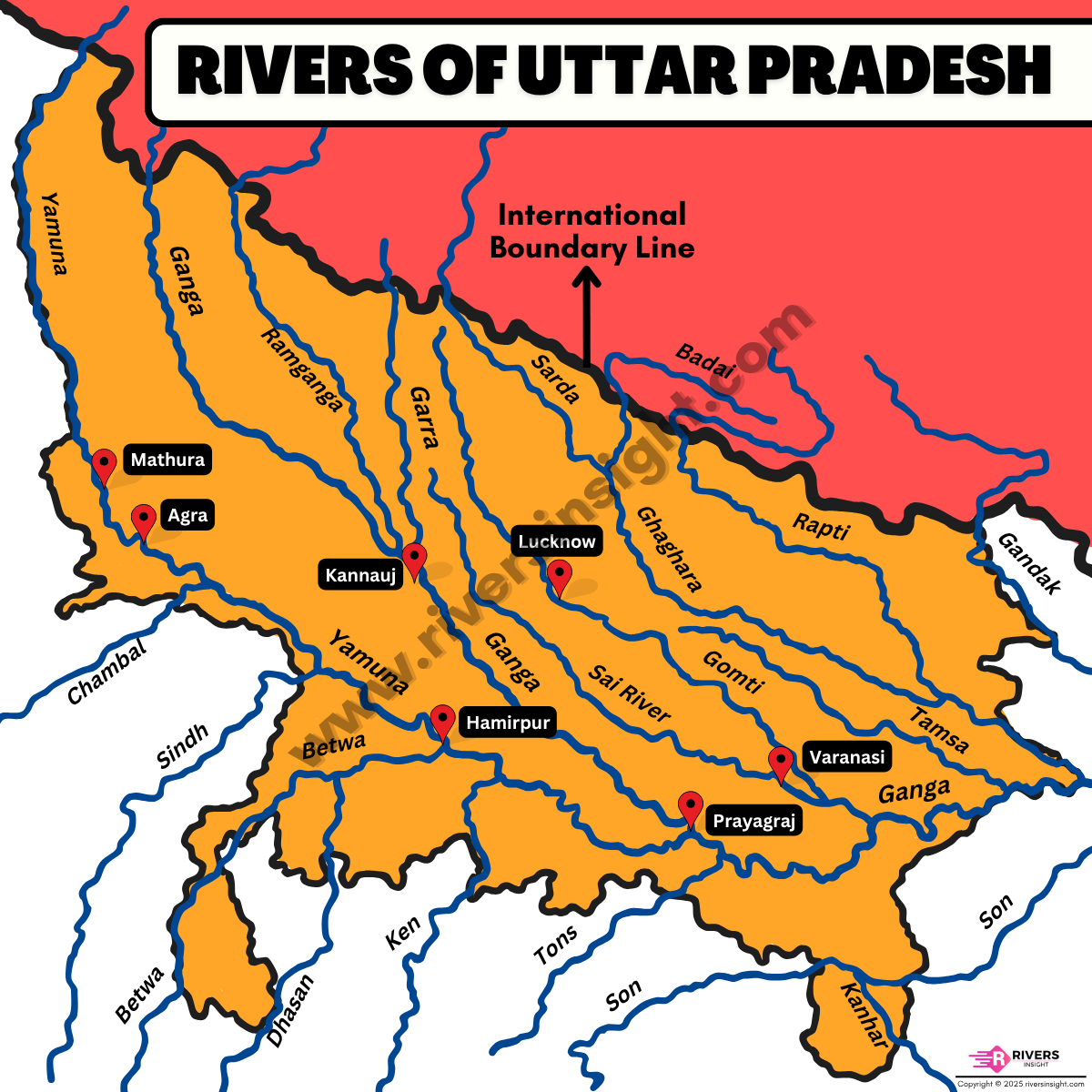 Rivers of Uttar Pradesh Map
