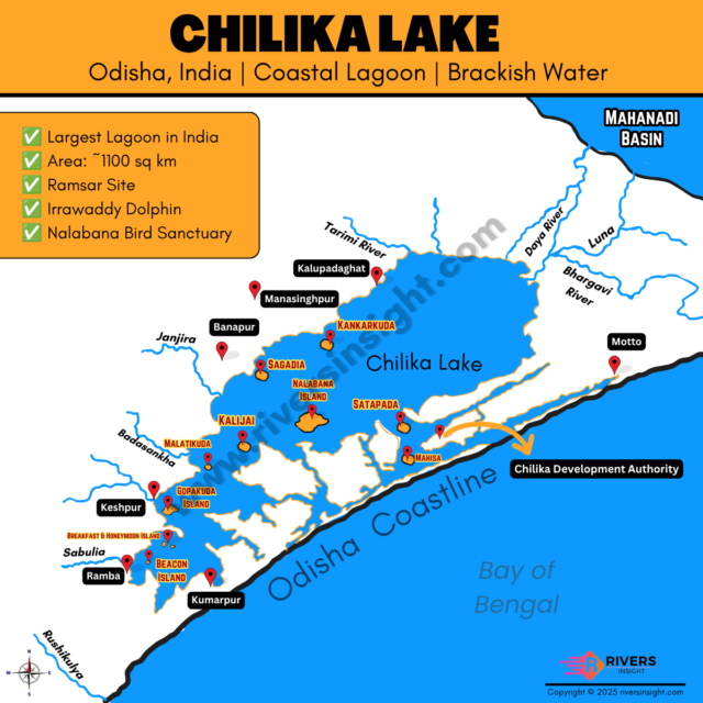 Map of Chilika Lake in Odisha, India