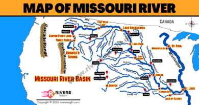 Map of Missouri River in United States of America