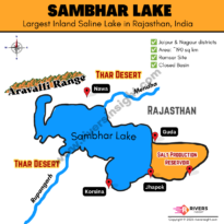 Sambhar Lake Map - Largest Inland Saline Lake in Rajasthan, India