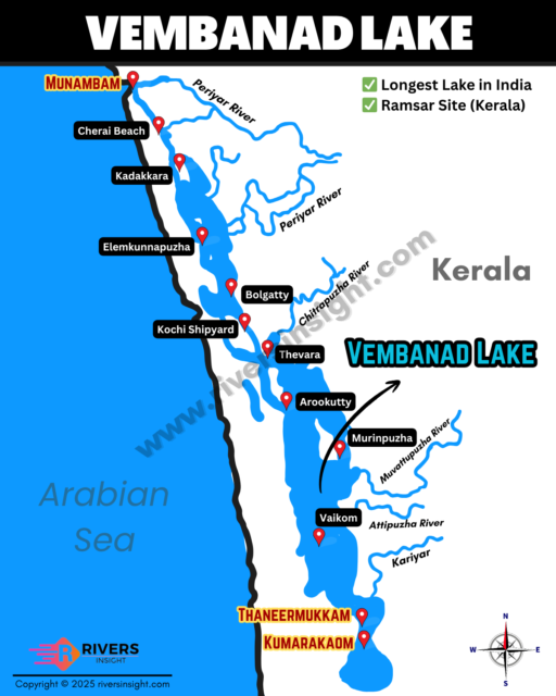 Vembanad Lake Map in Kerala State