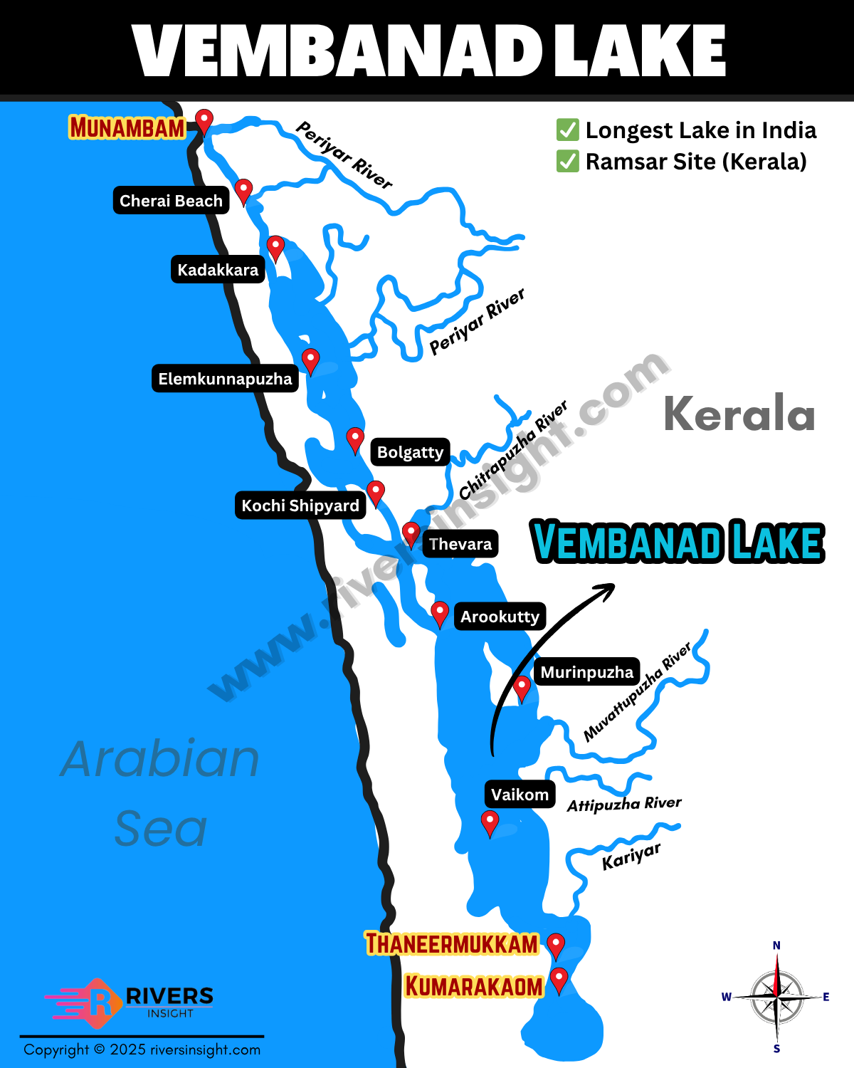Vembanad Lake Map in Kerala State